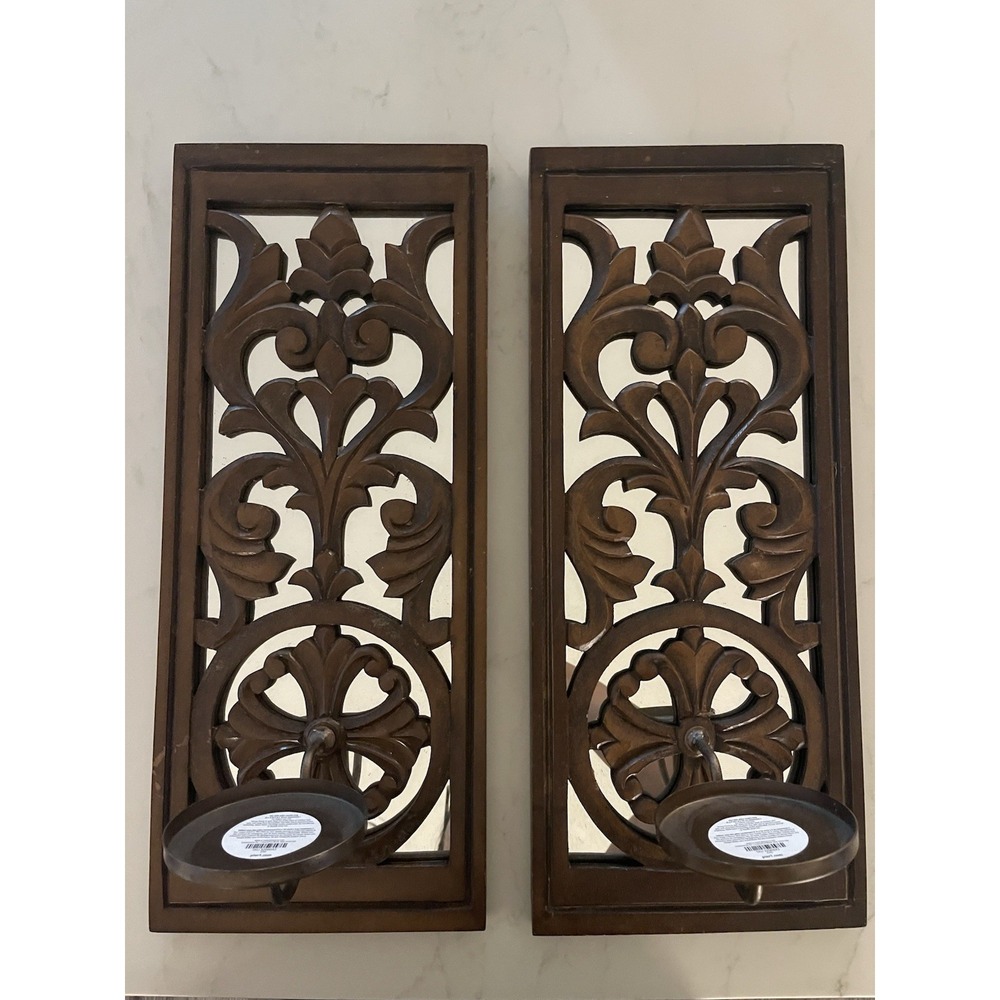 Pier 1 Imports Pair Of Decorative Wood Mirror Sconces 22" X 9" - 2019